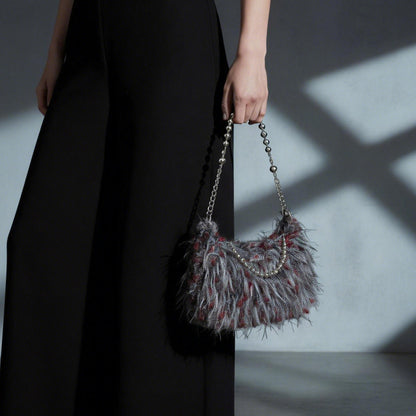 The Concrete Cherry DIY Kit | Y2K Shaggy Faux Fur Bag with Silver Chains