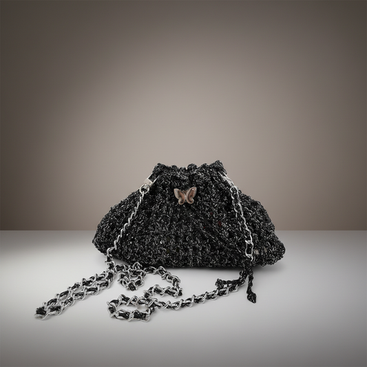 Midnight Chrysalis | DIY Crochet Kit: Metallic Glitter Butterfly Shoulder Bag