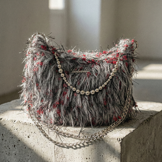 The Concrete Cherry DIY Kit | Y2K Shaggy Faux Fur Bag with Silver Chains
