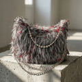 The Concrete Cherry DIY Kit | Y2K Shaggy Faux Fur Bag with Silver Chains