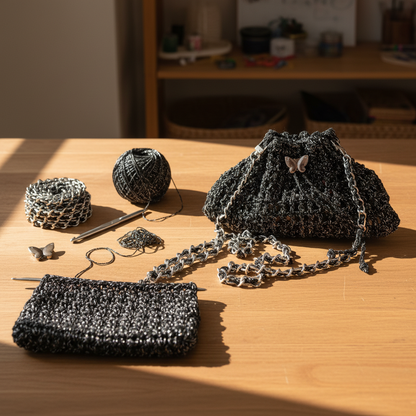 Midnight Chrysalis | DIY Crochet Kit: Metallic Glitter Butterfly Shoulder Bag