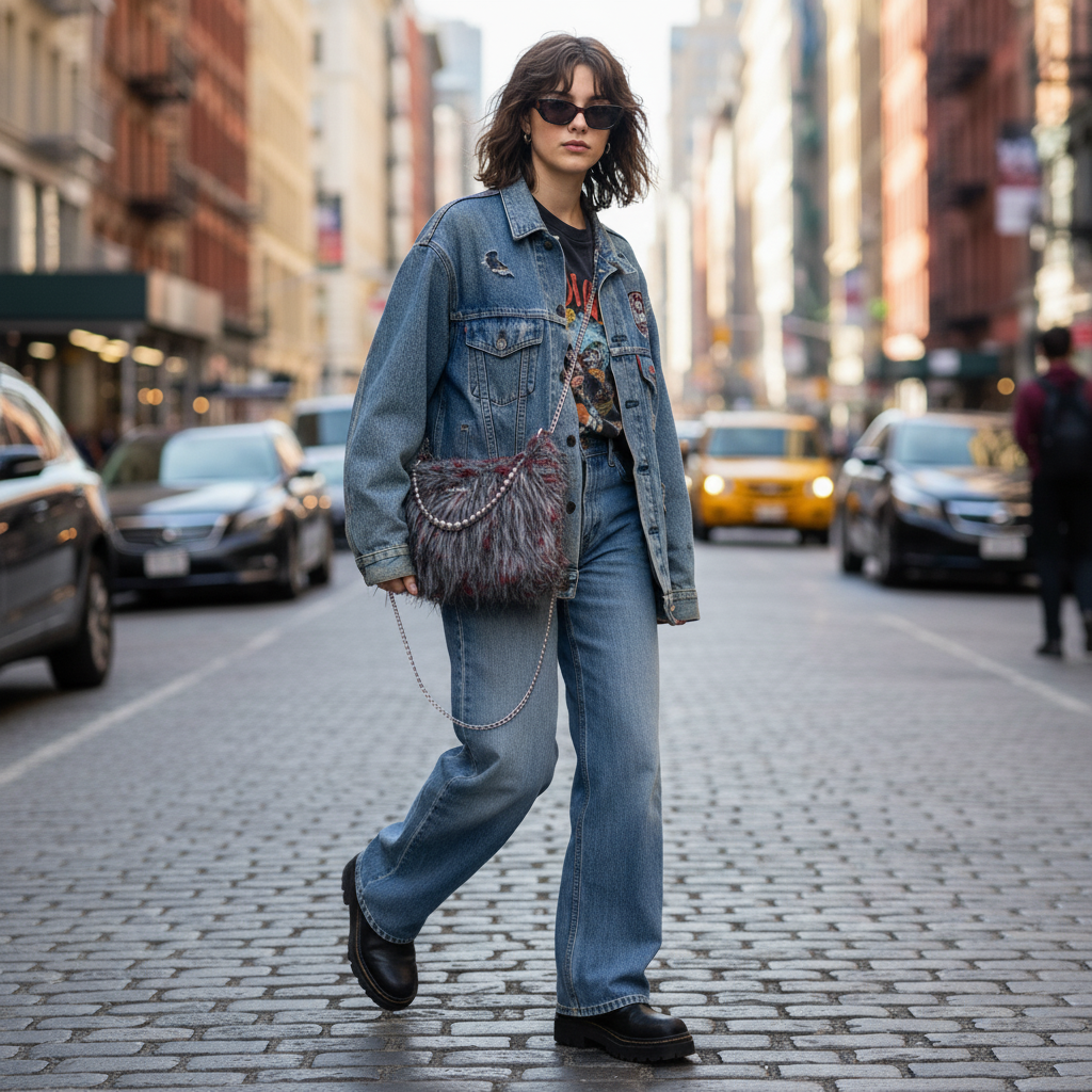 The Concrete Cherry DIY Kit | Y2K Shaggy Faux Fur Bag with Silver Chains