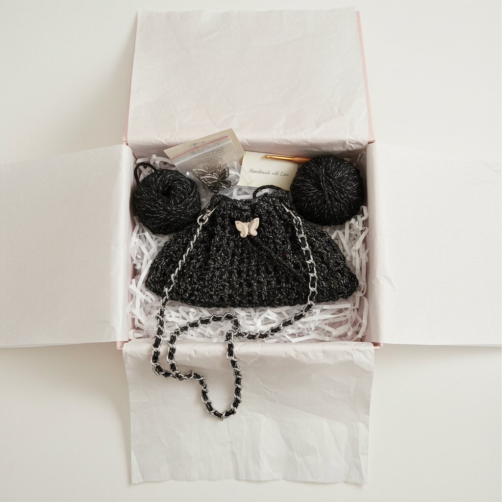 Midnight Chrysalis | DIY Crochet Kit: Metallic Glitter Butterfly Shoulder Bag
