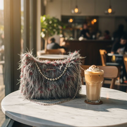 The Concrete Cherry DIY Kit | Y2K Shaggy Faux Fur Bag with Silver Chains