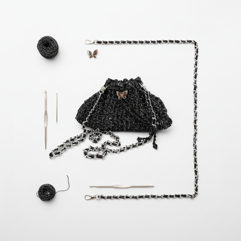 Midnight Chrysalis | DIY Crochet Kit: Metallic Glitter Butterfly Shoulder Bag