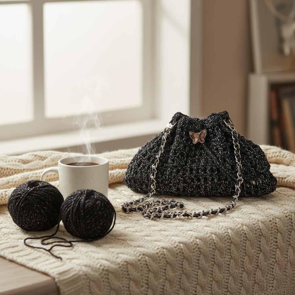 Midnight Chrysalis | DIY Crochet Kit: Metallic Glitter Butterfly Shoulder Bag