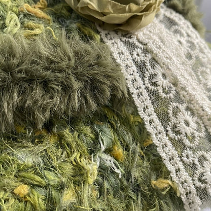 The Mossy Poem | DIY Crochet Kit: Forest Green Fuzzy Handbag with Vintage Lace