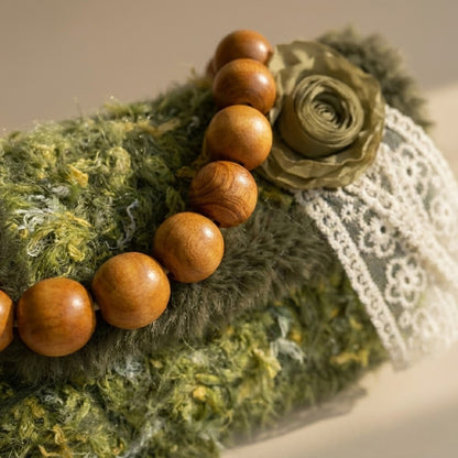 The Mossy Poem | DIY Crochet Kit: Forest Green Fuzzy Handbag with Vintage Lace