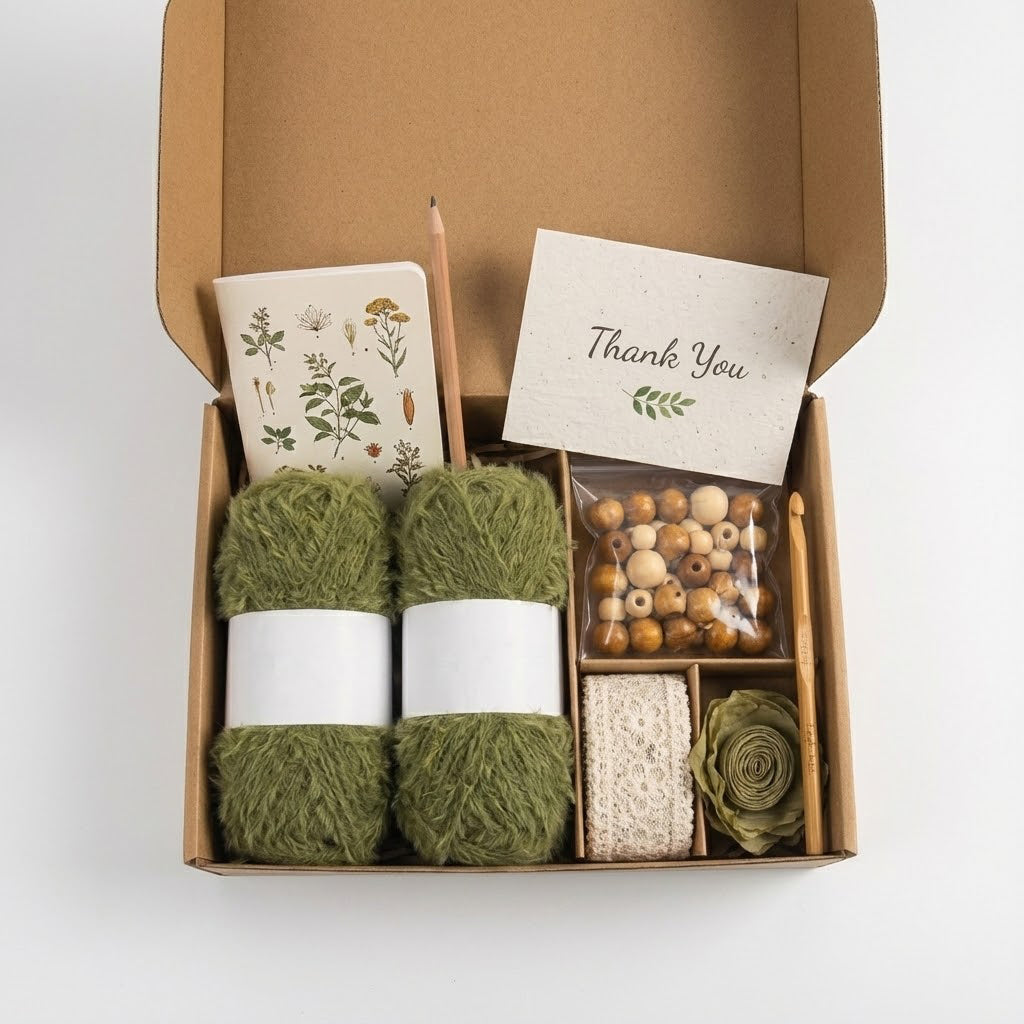 The Mossy Poem | DIY Crochet Kit: Forest Green Fuzzy Handbag with Vintage Lace